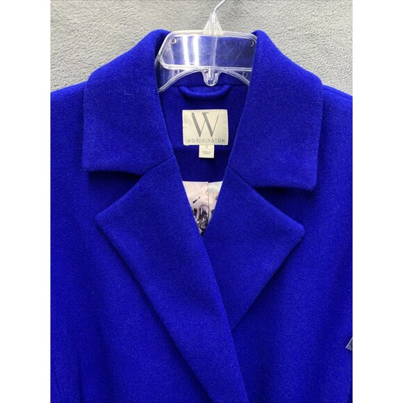 Worthington Womens Wool Blend Robe Coat Belted Cobalt Blue Size Small New - Picture 12 of 16